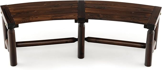 Tangkula Patio Curved Bench, Carbonized Wood Dining Bench, Spacious & Slatted Seat, 710 LBS Max Load, 2-Person Wood Fire Pit Bench for Backyard, Garden, Porch