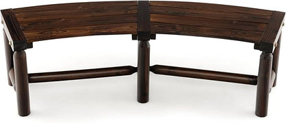 Tangkula Patio Curved Bench, Carbonized Wood Dining Bench, Spacious & Slatted Seat, 710 LBS Max Load, 2-Person Wood Fire Pit Bench for Backyard, Garden, Porch