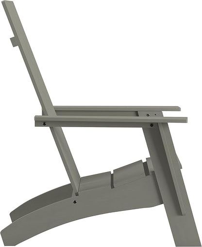 EMMA + OLIVER Gray Modern Dual Slat Back Indoor/Outdoor Adirondack Style Patio Chair