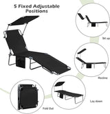 Giantex Tanning Chair, Patio Chaise Lounge Chair with 5 Adjustable Position, Shade Canopy, Storage Pocket, Camping Cot - Photo 5