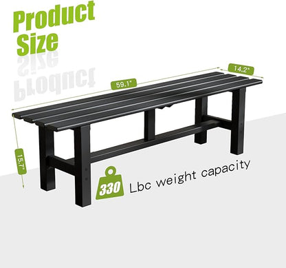 TECSPACE 59 Inches Aluminum Outdoor Weatherproof Bench Backless, 330 LBS Bearing Capacity Garden Porch Bench, Black