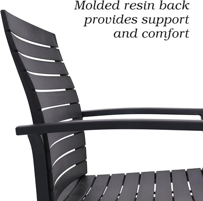 Anmutig Set of 2 Patio Stackable Aluminum/Resin Outdoor Dining Chairs with Armrest for Outdoor Kitchen Garden, Backyard, Supports 300 LBS