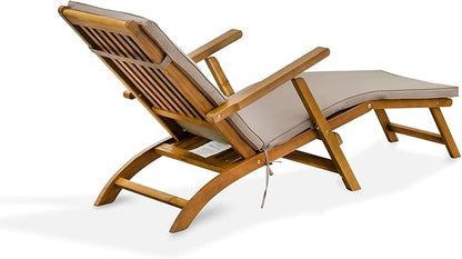 East West Furniture BSLCDNA Salinas Patio Chair Lounge - Outdoor Acacia Wood Sunlounger Chair for Poolside, Deck, Lawn, 59x21x35 Inch, Natural Oil