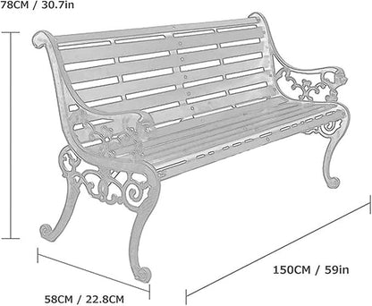Outdoor Park Garden Bench with Cover, 2-3 Person Wood Patio Bench with Backrest+Armrests Weatherproof, Patio Porch Furniture Cast Iron Frame Bench for Lawn Porch Backyard(Brown+Black)