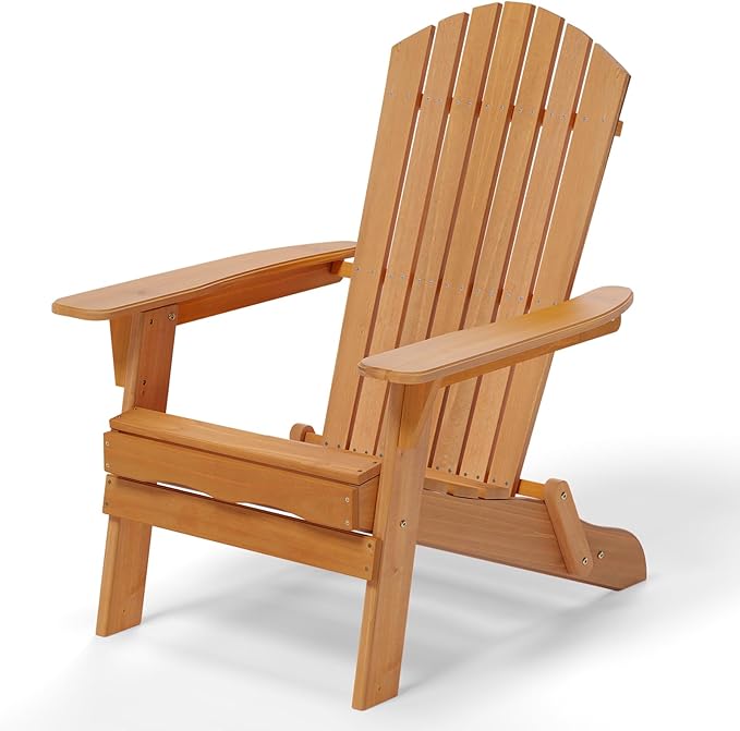 VINGLI Folding Adirondack Chair, Wood Adirondack Chairs for Outdoor, Foldable Fire Pit Chairs for Patio, BBQ, Porch - Photo 1