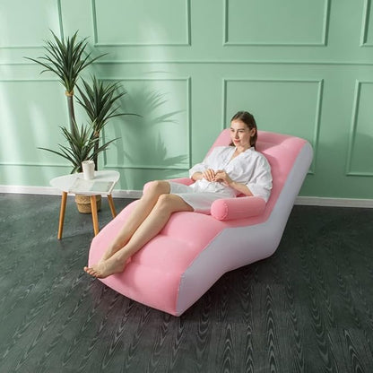 STARBRILLIANT Inflatable Deck Chair with Air Pump, Foldable Lounge Chair for Bedroom and Living Room, Indoor Sofa Lounge with Handrails(Pink)