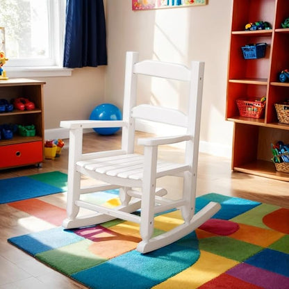 Toddler Rocking Chair Kids Child Wooden Small Baby Comfy Rocker Chairs Furniture for Nursery Bedroom Livingroom Outdoor Reading Room, Ages 3-6, White