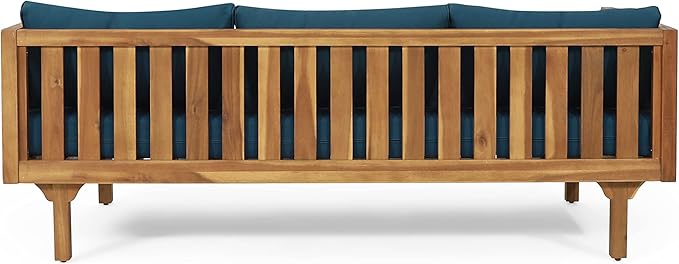 Claremont Outdoor 3 Seater Daybed with Cushions - Acacia Wood - Teak/Dark Teal - Photo 10