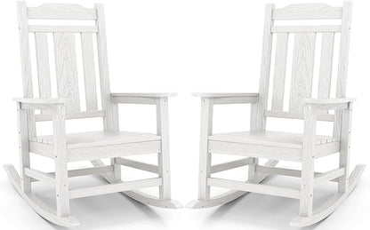 SERWALL Oversized Outdoor Rocking Chair Set of 2, HDPE Outdoor Rocking Chair for Adults, White
