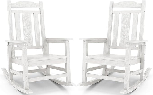 SERWALL Oversized Outdoor Rocking Chair Set of 2, HDPE Outdoor Rocking Chair for Adults, White
