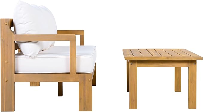 2 Pieces Patio Furniture Chat Set, Outdoor Cushioned Loveseat with Acacia Wood Coffee Table for Backyard, Balcony - Photo 5