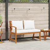 45.1" Acacia Wood Garden Bench with Cream Cushions, Rectangular Outdoor Loveseat - Photo 2