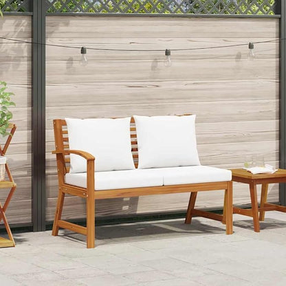Outdoor Garden Bench for Patio, 2-Person Solid Acacia Wood with Cream Cushions, Weather-Resistant Rustic Seating Furniture for Balcony, Backyard, Porch