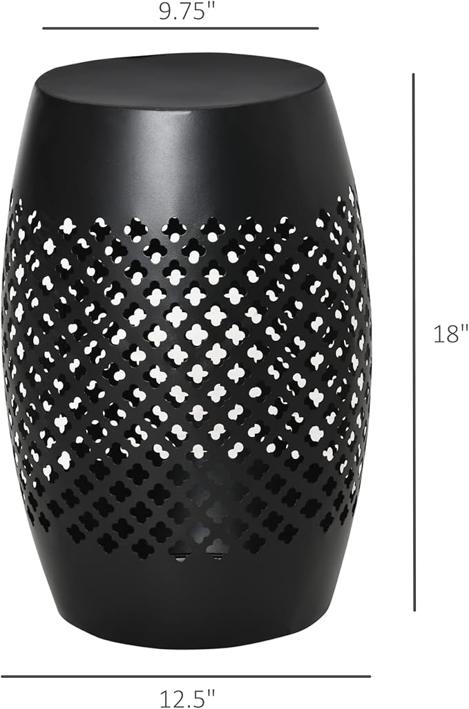 Outsunny 12" Steel Outdoor Side Table, Round Hollow Drum Patio End Table, Accent Table for Indoor and Outdoor, Black