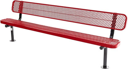 COATEDOUTDOORFURNITURE Coated Outdoor Furniture Heavy-Duty Outdoor Bench Thermoplastic Coated, Expanded Metal, Commercial-Grade Seating, Made in America (Surface with Back, 8 Ft, Textured Red)