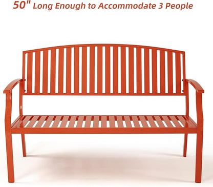 Outdoor Bench Weatherproof Aluminum Patio Garden Bench, Patio Loveseat for Porch Garden Lawn Backyard Park Balcony (Orange)