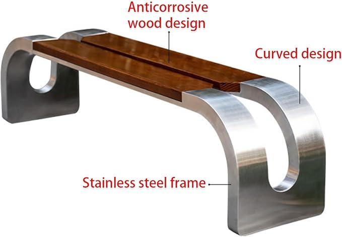 Outdoor Garden Bench, Curved Patio Park Bench, Backless Wooden Bench with Metal Frame, for Garden Backyard Porch Park Lawn Balcony Entryway