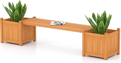 S AFSTAR Outdoor Planter Bench, Wooden Planter Box with Bench, Raised Plant Container Garden Boxes for Outdoor, Patio, Yard, Deck & Balcony
