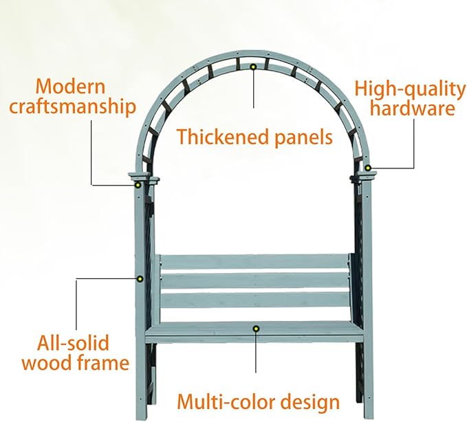 Heavy Duty Garden Arch, Metal Garden Arbor with Bench, Two People Seat Rose Arch for Lawn Backyard Patio Outdoor Climbing Plant(Rosewood Color)