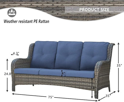 HUMMUH Outdoor Furniture 5 Pieces Patio Furniture Set Wicker Outdoor Sectional Sofa with 2 Patio Chairs,Ottomans