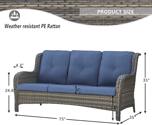 HUMMUH Outdoor Furniture 5 Pieces Patio Furniture Set Wicker Outdoor Sectional Sofa with 2 Patio Chairs,Ottomans