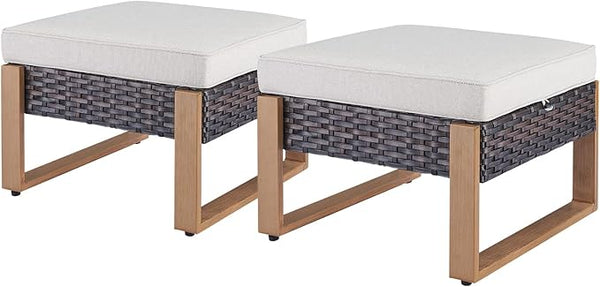 Rilyson Outdoor Ottoman Wicker Patio Footrest - 2 Piece Wicker Footrest Footstools Set with Sturdy Frame