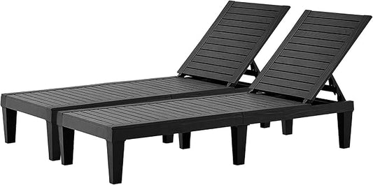 HOOYEAH Outdoor Chaise Lounge 2PCS, Adjustable Pool Lounge Chair with 5 Positions Backrest, Waterproof Sun Loungers, Durable Chair for Pool Beach Patio Garden Deck Sunbathing,Black