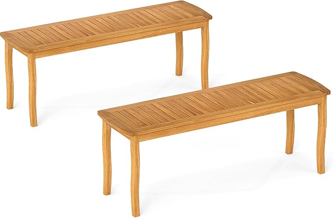 RELAX4LIFE 2-Person Patio Outdoor Bench - Acacia Wood 47’’ Long Backless Garden Bench w/Slatted Seat, Wooden Farmhouse Indoor Outside Dining Loveseat for Entryway Yard Porch Park, 800 LBS Max Load (2)