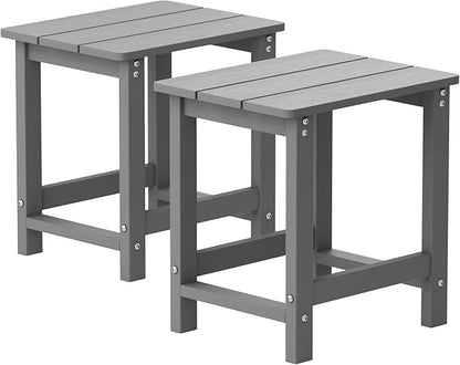 MXIMU Outdoor Side Table for Patio: 16" HIPS Weatherproof Adirondack Table Set of 2 - Small End Tables for Outside Porch Deck Pool Balcony Backyard - Easy Assembly No Maintenance Grey