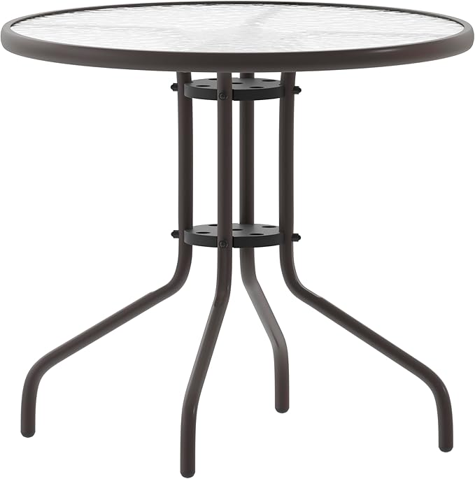 Flash Furniture Bellamy 31.5'' Round Indoor/Outdoor Tempered Glass Metal Frame Side Table, Bronze - Photo 1
