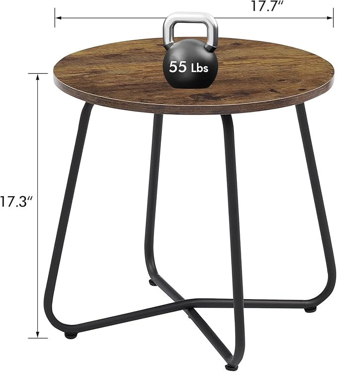 VECELO Patio Outdoor Side Snack Table,Small Round Anti-Rust Metal Style Desk for Garden Balcony,Yard,Living Room