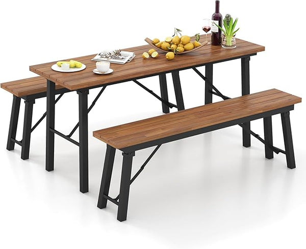 Tangkula Outdoor Dining Table With Benches for 4-6 Persons - Photo 1