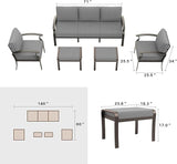 Gotland Aluminum Patio Furniture Set, Metal Outdoor Furniture with 2 Ottomans 5.1’’ High-Resilience Seat Cushions - Photo 2