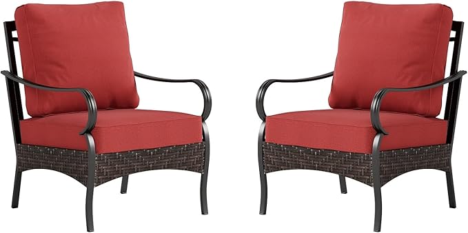 Sophia & William Extra Large Outdoor Patio Sofa Chairs Set 2 PCS Heavy-Duty Porch Furniture with High Back & Deep - Photo 1