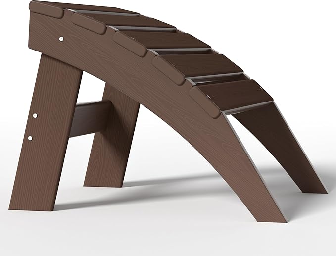 Plawdlik Folding Ottoman for Adirondack Chair–HDPE All-Weather Footrest for Outdoor Use, Garden & Poolside– Anti-Cracking, Fade-Resistant, Easy Assembly–Coffee