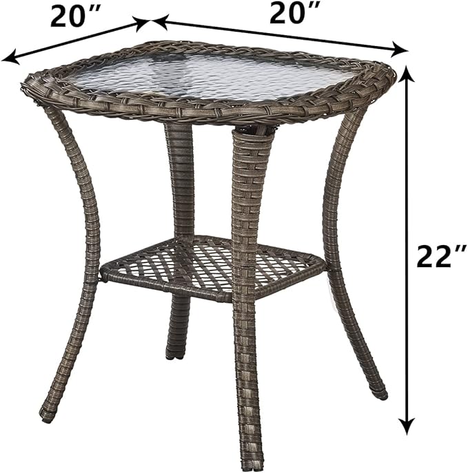 Rilyson Patio Tables Wicker Side Table - Rattan End Table with Glass Top for Outdoor Outside Patio Porch Deck Square - Photo 3