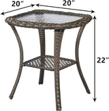 Rilyson Patio Tables Wicker Side Table - Rattan End Table with Glass Top for Outdoor Outside Patio Porch Deck Square - Photo 3