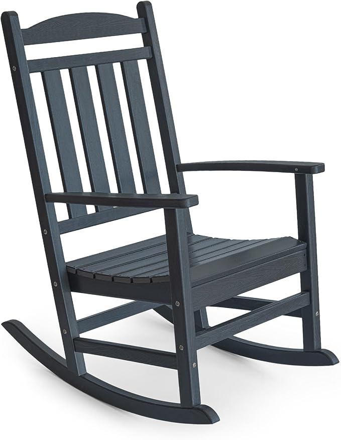 PROHIKER HDPE Rocking Chair, All Weather Plastic Rocking Chair with High Backrest, Outdoor Indoor Porch Rocker for Backyard, Balcony, Lawn, Garden, Black