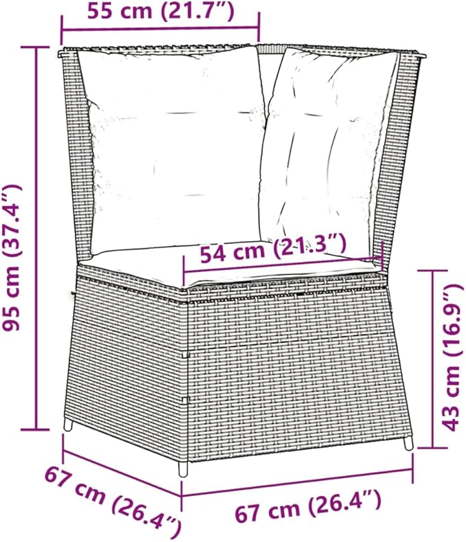 Outdoor Patio Sofa, Modular PE Rattan Garden Seat with Weather-Resistant Cushions, Modern Compact Small Balcony Wicker Chair for Backyard, Porch, or Terrace