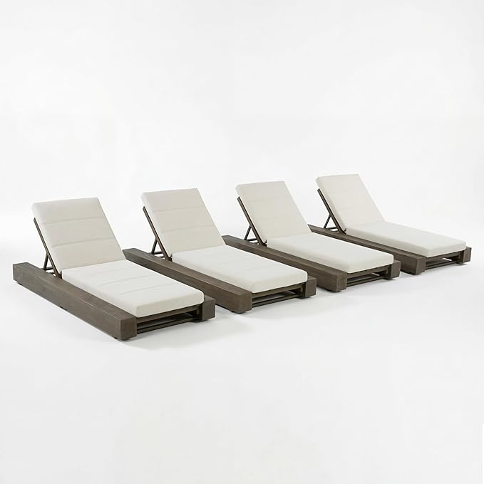 Christopher Knight Home Tory Acacia Wood Chaise Lounge Chair Outdoor Set of 4, Poolside Sun Lounger Recliner - Photo 5