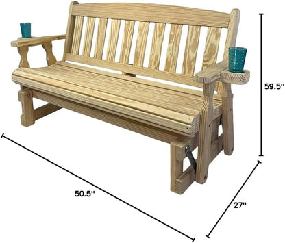 Amish Heavy Duty 800 Lb Mission Pressure Treated Porch Glider with Cupholders (4 Foot, Unfinished)