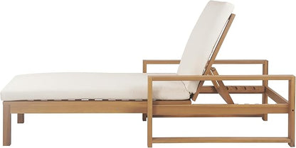 Outdoor Acacia Wood Chaise Lounges Set of 2, Pool Reclining Lounge Chair with 6-Position Adjustable Backrest and Cushions for Porch Backyard Deck Balcony Poolside Lawn (Light Teak-Set of 2)