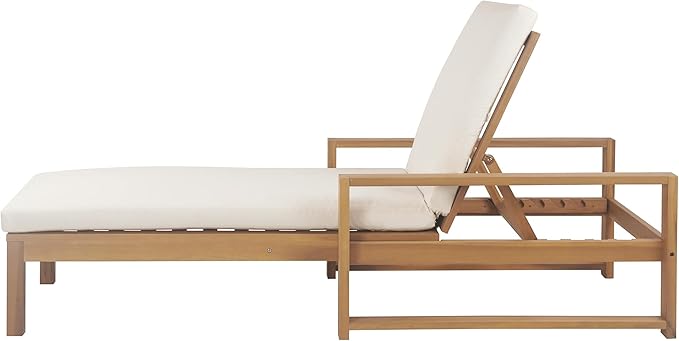 Outdoor Acacia Wood Chaise Lounges with 6-Position Adjustable Backrest and Cushions, Pool Reclining Lounge Chair for Porch Backyard Deck Balcony Poolside Lawn (Light Teak-3.15)