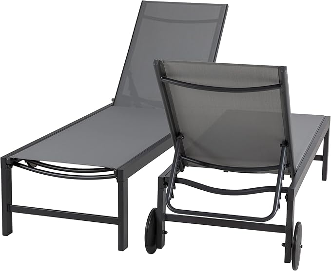 QAQA Patio Chaise Lounge Set of 2, Outdoor Lounge Chairs with 5 Adjustable Positions and Wheels - Photo 7
