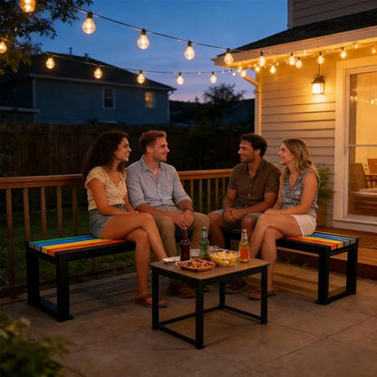 Outdoor Garden Bench, Metal Frame with Wood Patio Dining Bench, 3.3ft 3.9ft 4.9ft 5.9ft Weatherproof Park Front Porch Benches for Backyard Outside, Entryway Chair, Outdoor Furniture(White,3.93ft)