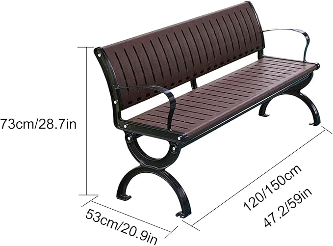 Outdoor Bench Garden Bench, Metal Garden Bench with Backrest and Armrests, Outdoor Patio Bench for Park, Porch and Church, Strong Load-Bearing Capacity(150 * 53 * 73cm/59 * 20.9 * 28.7in)