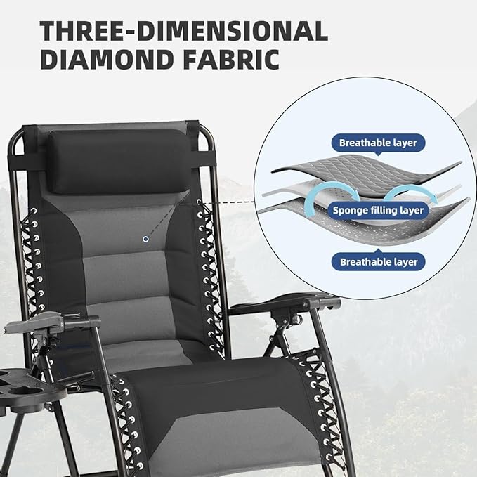 Zero Gravity Chair Set of 4 Oversized Padded Recliner with Adjustable Headrest & Cup Holder - 600D Oxford Folding - Photo 6