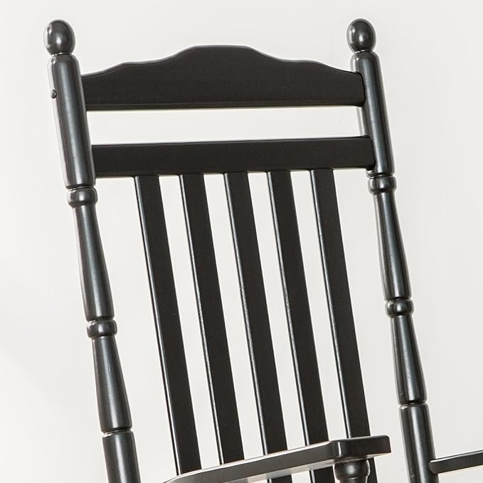 Wooden Rocking Chair for Adults 3 Piece Outdoor Furniture Set with Outside Side Table for Patio Porch Lounge Balcony, Black