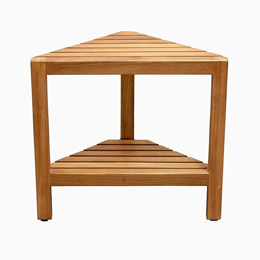 Asta Aris Solid Teak Indoor Outdoor Shower/Bath/Spa Corner Stool with Shelf, Fully Assembled, TB-011A - Photo 6