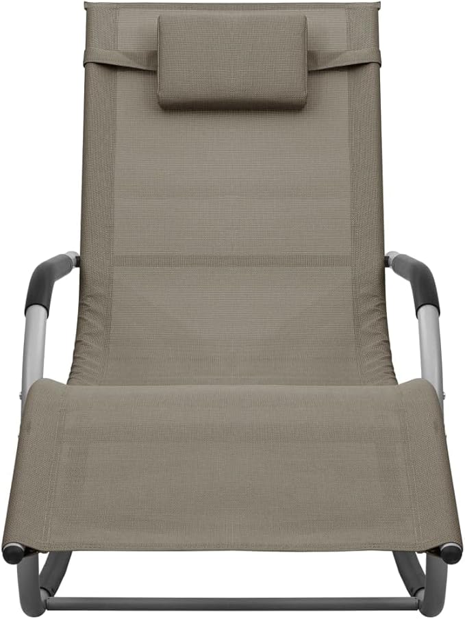 Taupe Textilene Foldable Outdoor Chaise Lounge, 24.4"x58.7"x34.6", Powder-Coated Steel Frame & Breathable Fabric, Reclining Patio Sunlounger for Garden, Poolside, Balcony, Beach
